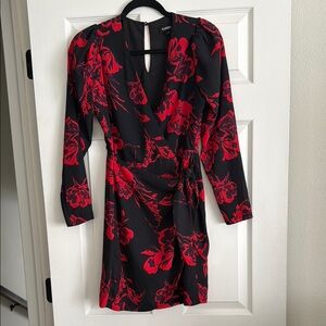 Yumi Kim Red and Black Floral Long Sleeve Dress